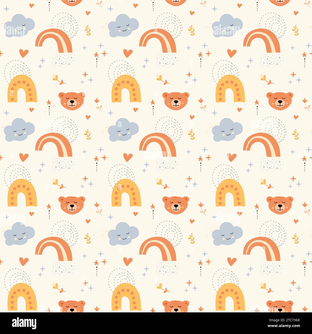 Modello bohémien baby. Motivo cucciolo senza cuciture in stile boho. Illustrazione Vettoriale