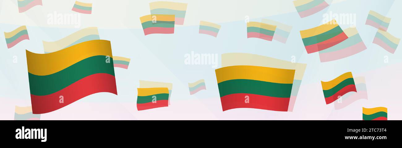 Design astratto a tema bandiera lituano su uno striscione. Design astratto dello sfondo con bandiere nazionali. Illustrazione vettoriale. Illustrazione Vettoriale