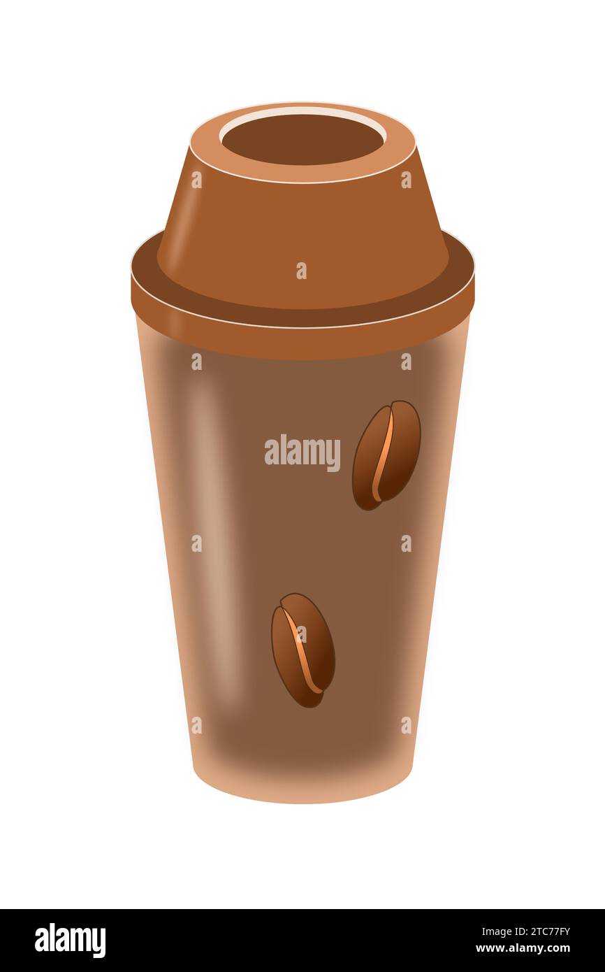 La tazza di caffè marrone con l'immagine di due chicchi di caffè Illustrazione Vettoriale