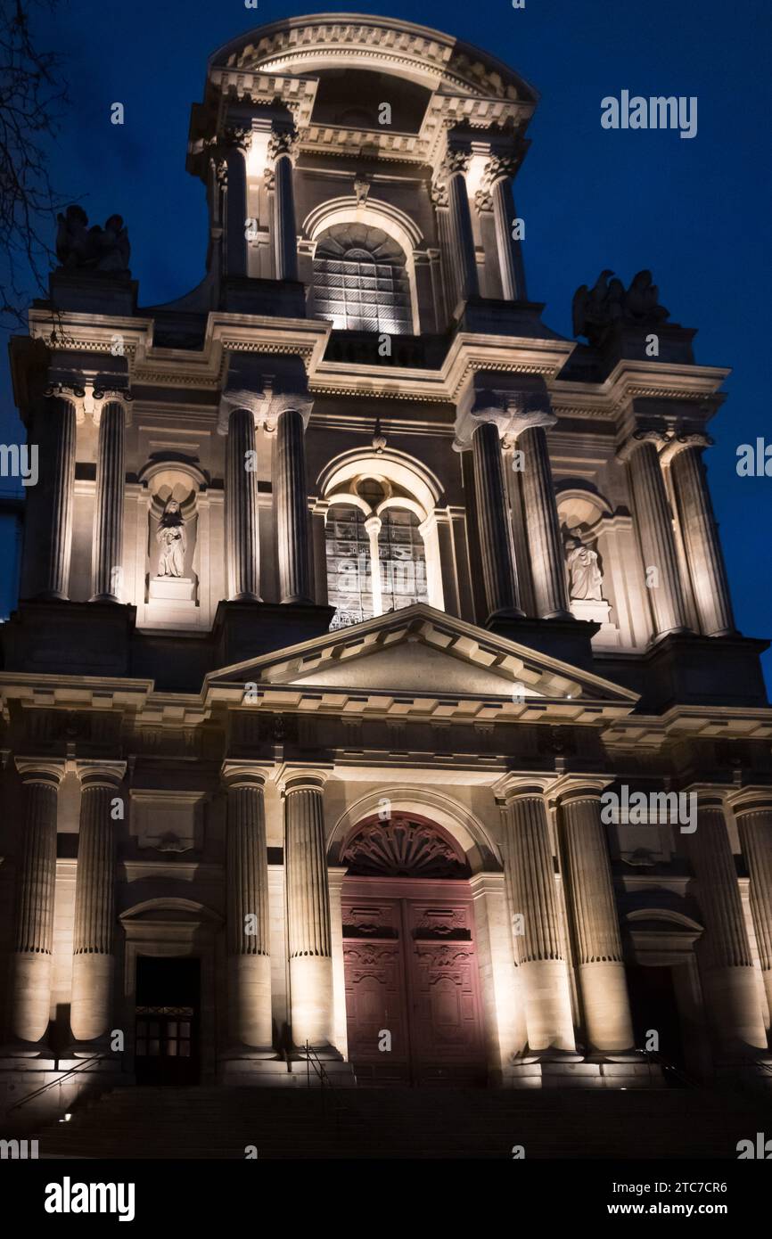 Parigi, Francia, facciata illuminata di saint-gervais-saint-protais (chiesa di saint-gervais), solo editoriale. Foto Stock