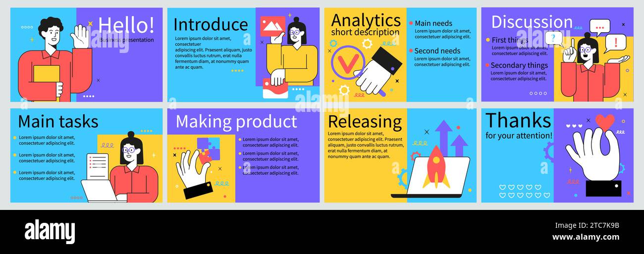 Diapositiva di presentazione del report. Design della copertina aziendale. Portafoglio marketing. Strategia dell'ufficio di sviluppo. Infografica sull'analisi. Layout dell'interfaccia utente. Analytics e mak Illustrazione Vettoriale