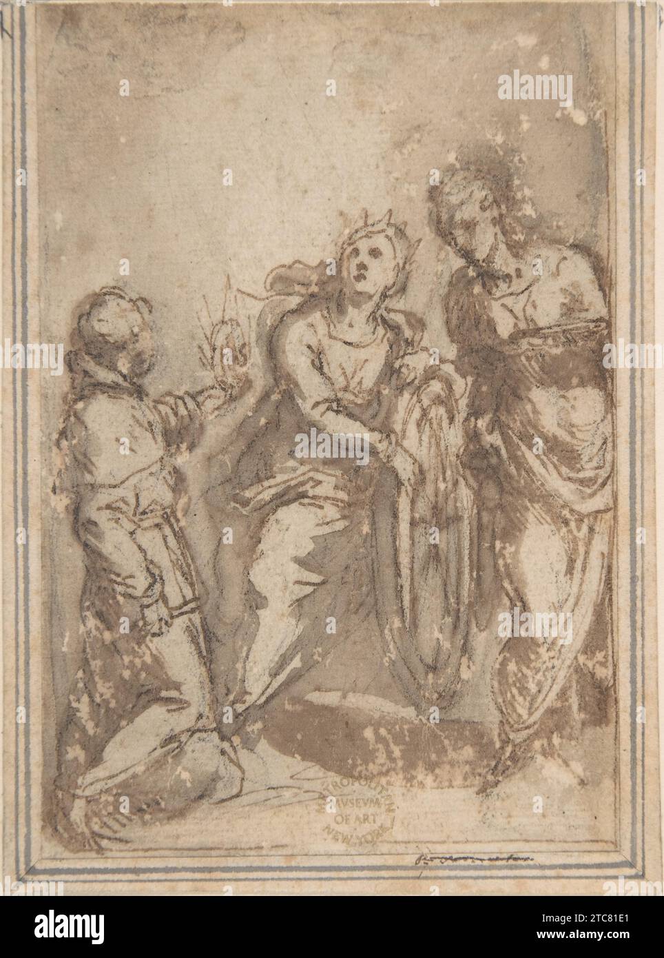 Santa Caterina affiancata da un maschio e una femmina Santa 1880 di Anonimo, italiano, bolognese, XVII secolo Foto Stock