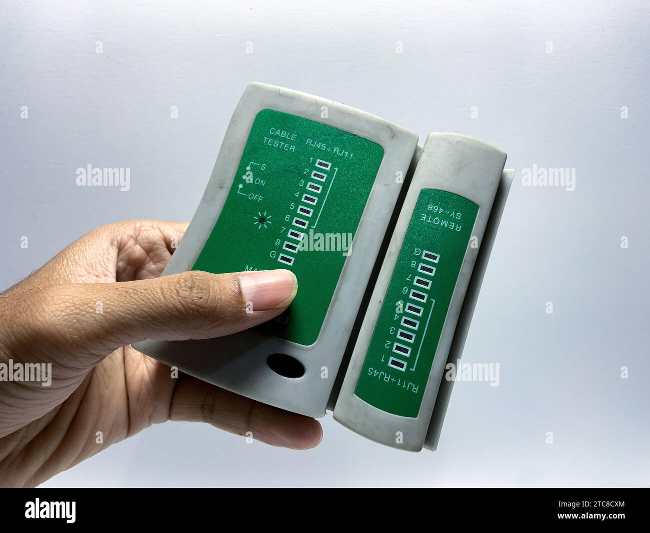 Strumento di misura per rete per cavo tester LAN rete Ethernet RJ45 RJ11 Foto Stock