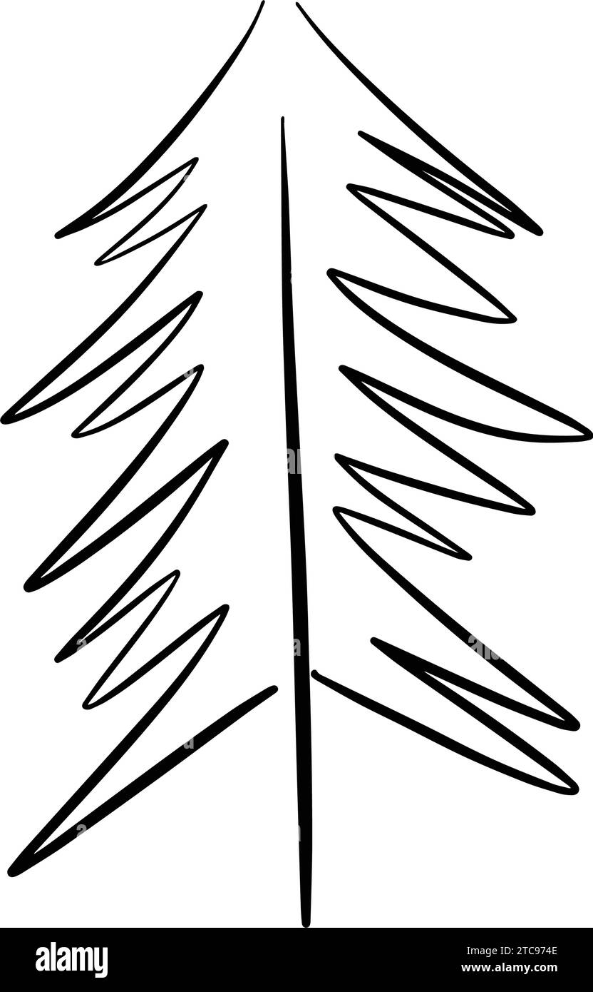 Icona dell'albero di Natale, immagine vettoriale disegnata a mano del simbolo di Natale per biglietti di auguri e biglietti d'invito su Web e materiali stampati Illustrazione Vettoriale