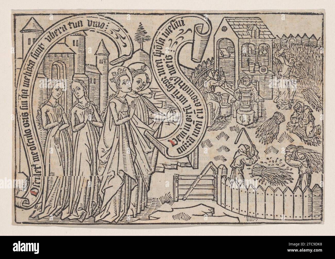 Lo sposo che mostra la sposa sua terra, da un blockbook di Canticum Canticorum, 1a edizione 1928 di Anonymous, Netherlandish, XV secolo Foto Stock