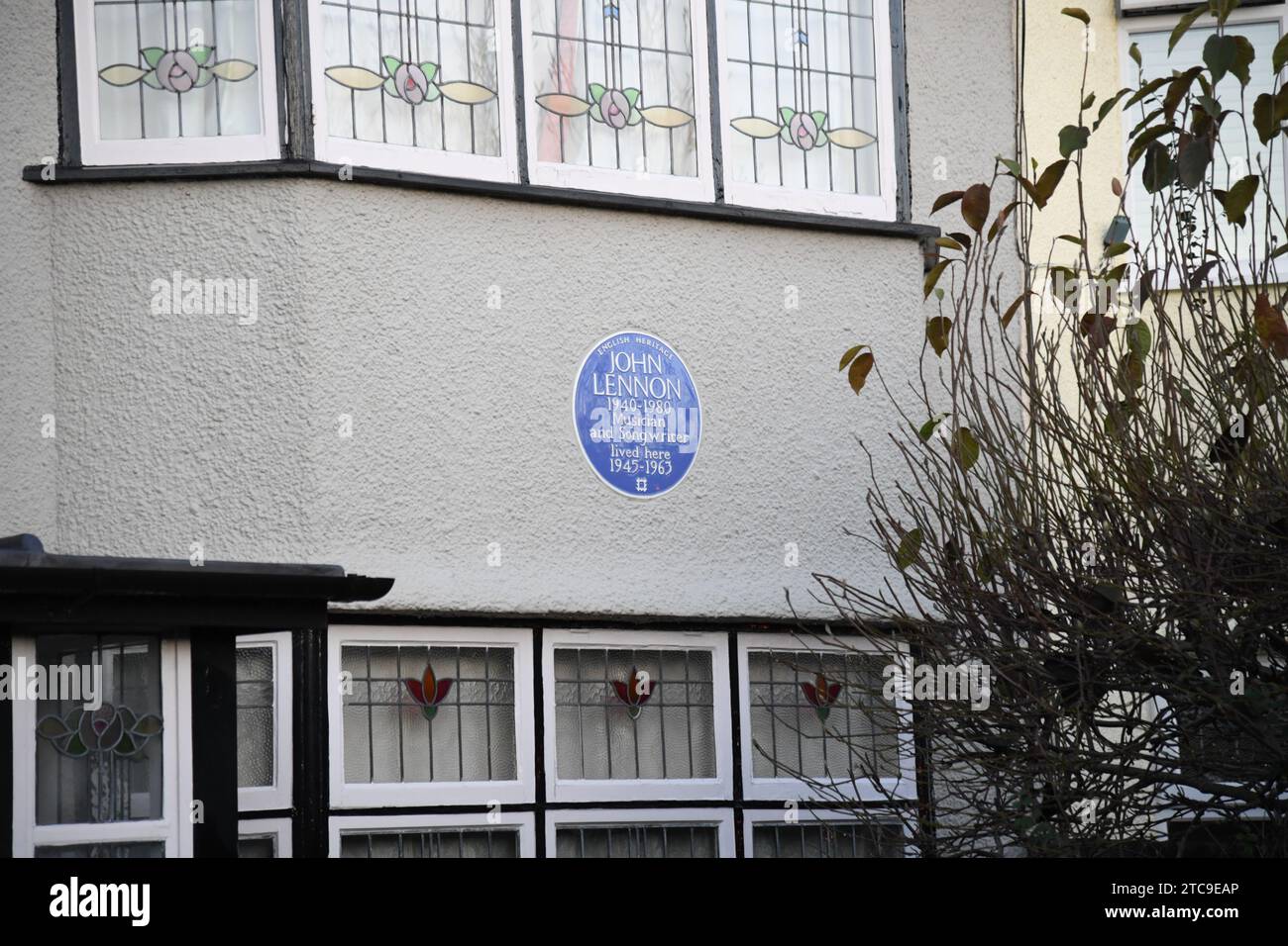 Liverpool, Regno Unito. 5 dicembre 2023. Una visione della casa d'infanzia di John Lennon a Liverpool, Inghilterra, il 5 dicembre 2023. (Foto di Efren Landaos/Sipa USA) credito: SIPA USA/Alamy Live News Foto Stock