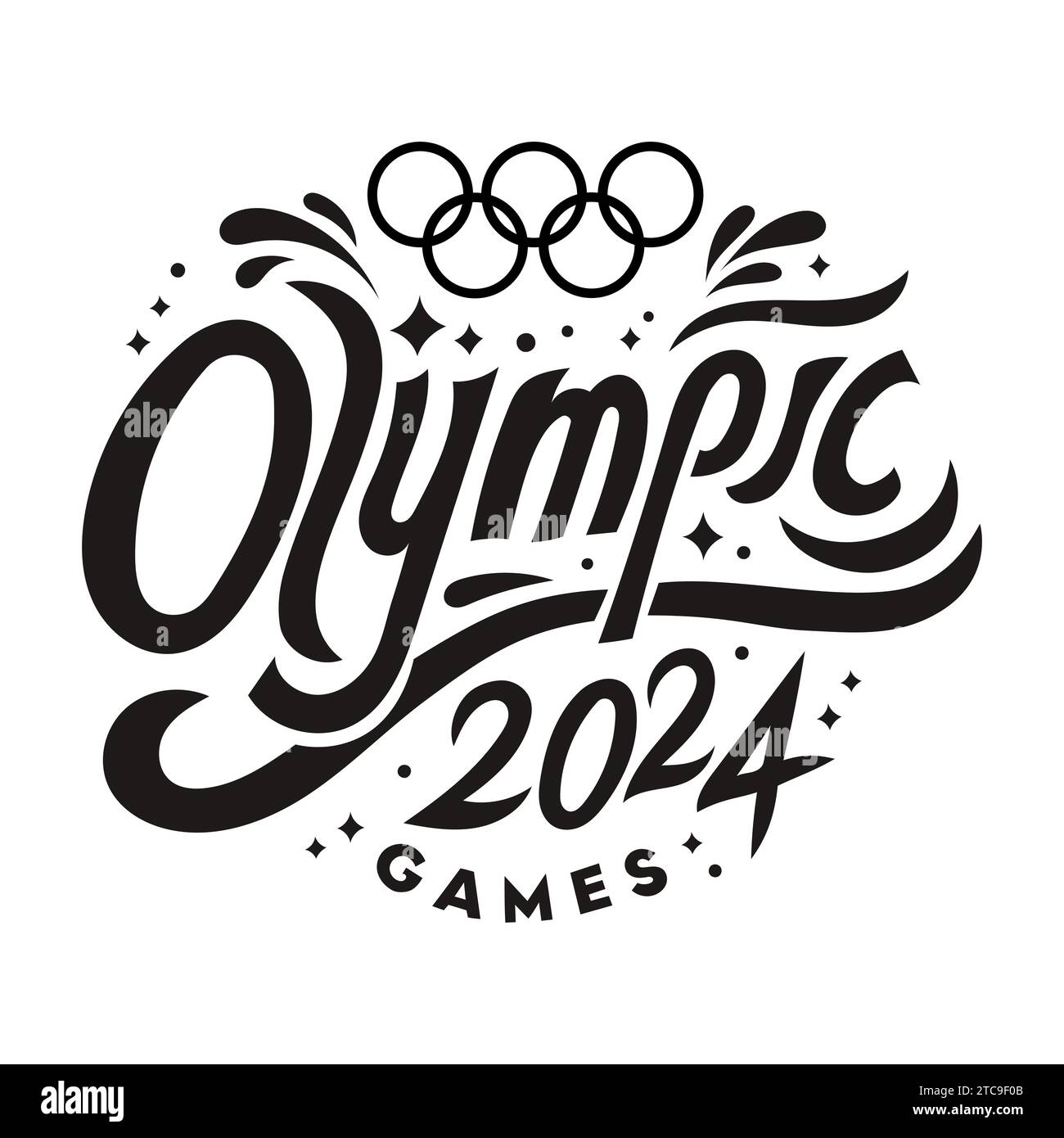 Giochi Olimpici 2024. Giochi olimpici estivi a Parigi 2024. Lettere nere isolate su sfondo bianco. Illustrazione Vettoriale