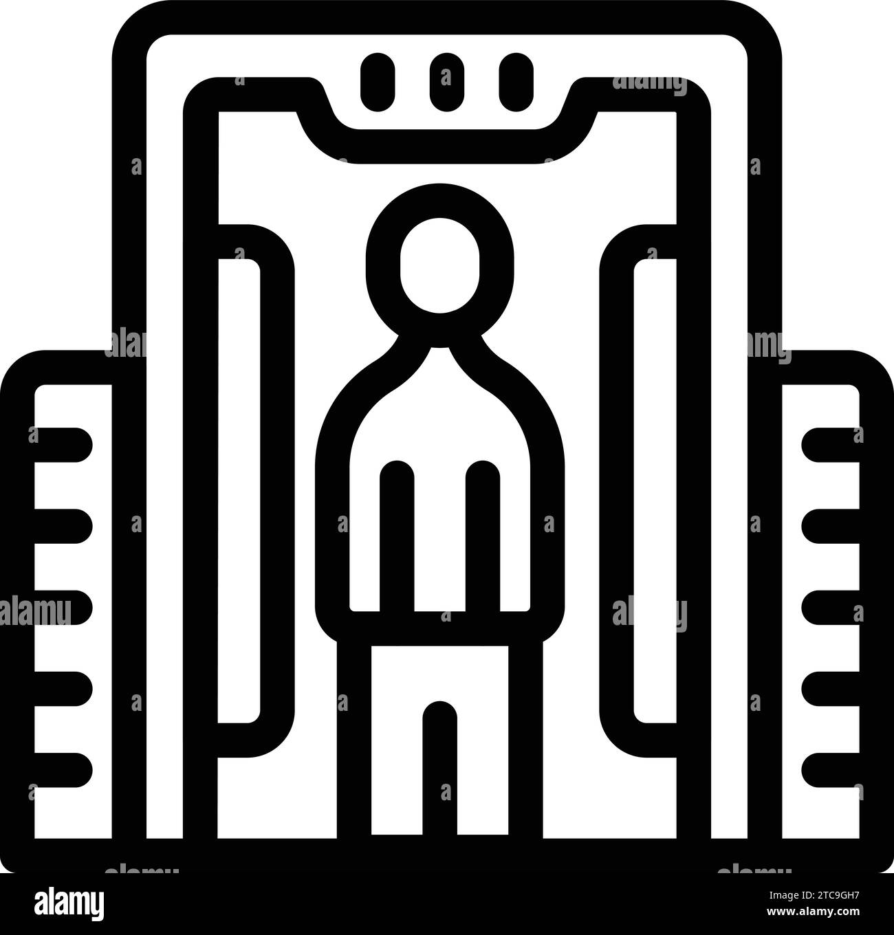 Icona dello scanner per passeggeri aeroportuali per la visualizzazione del vettore. Controllo di sicurezza dei viaggi. Check-up scansione turistica Illustrazione Vettoriale