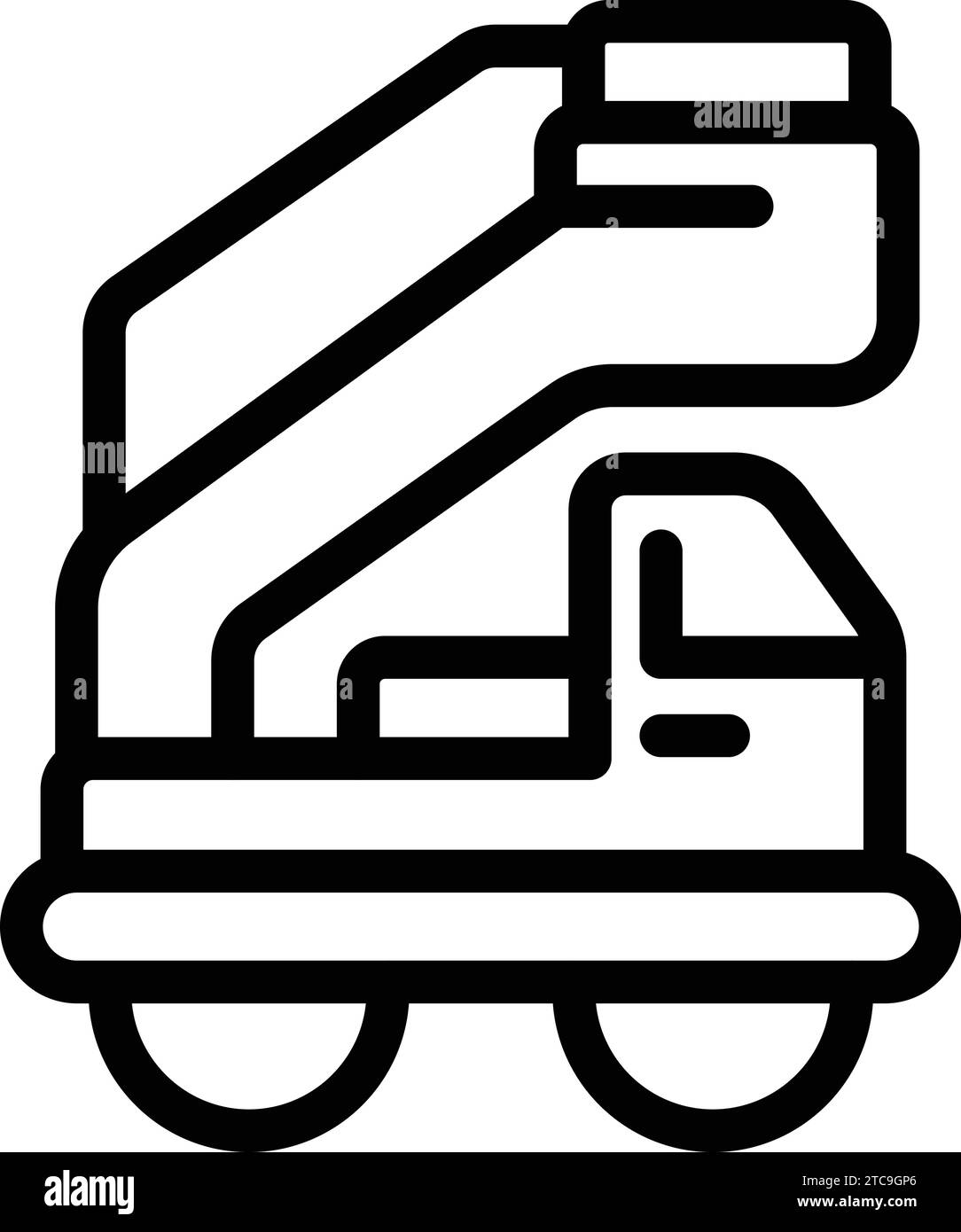 Icona scaletta per autocarri aeroportuali per il vettore di contorno. Scala passeggeri aerei. Imbarco e onboarding Illustrazione Vettoriale