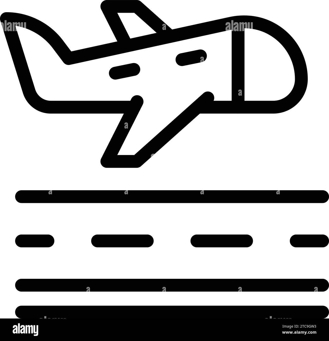 Icona di atterraggio dell'aereo vettore di contorno. Pista di atterraggio aeroportuale. Trasporto aereo Illustrazione Vettoriale