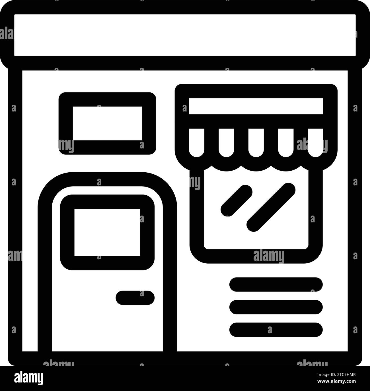 Icona chiosco angolare per vettoriale di contorno. Mercato dei prodotti di pasticceria. Negozio di alimentari Illustrazione Vettoriale