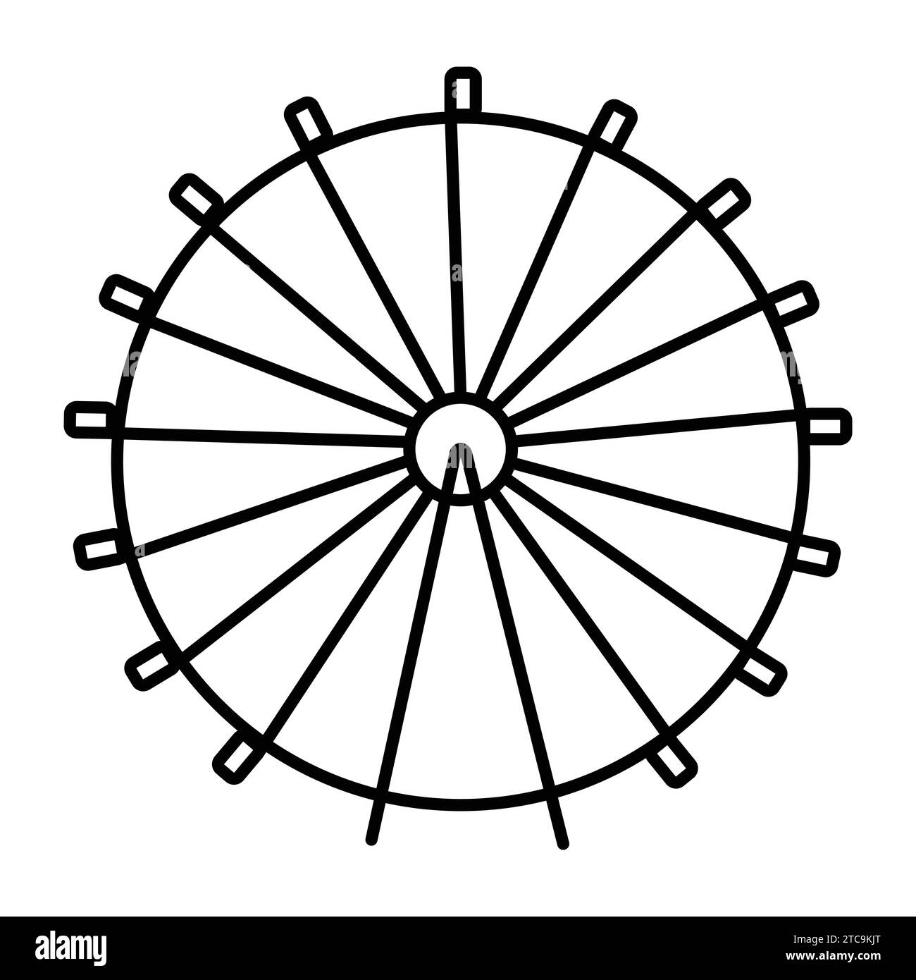 Ruota panoramica mozzafiato, icona della linea nera vettoriale monocromatica di una tradizionale attrazione cittadina Illustrazione Vettoriale