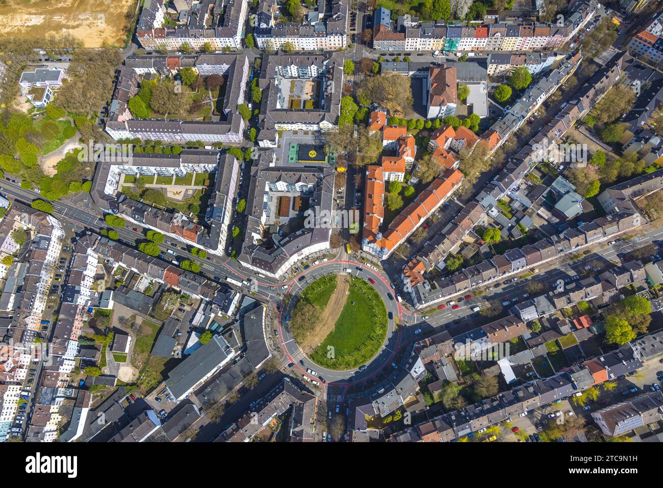 Veduta aerea, circolo viario di Borsigplatz, sede di fondazione della BVB 09, Borsigplatz, Dortmund, regione della Ruhr, Renania settentrionale-Vestfalia, Germania Foto Stock