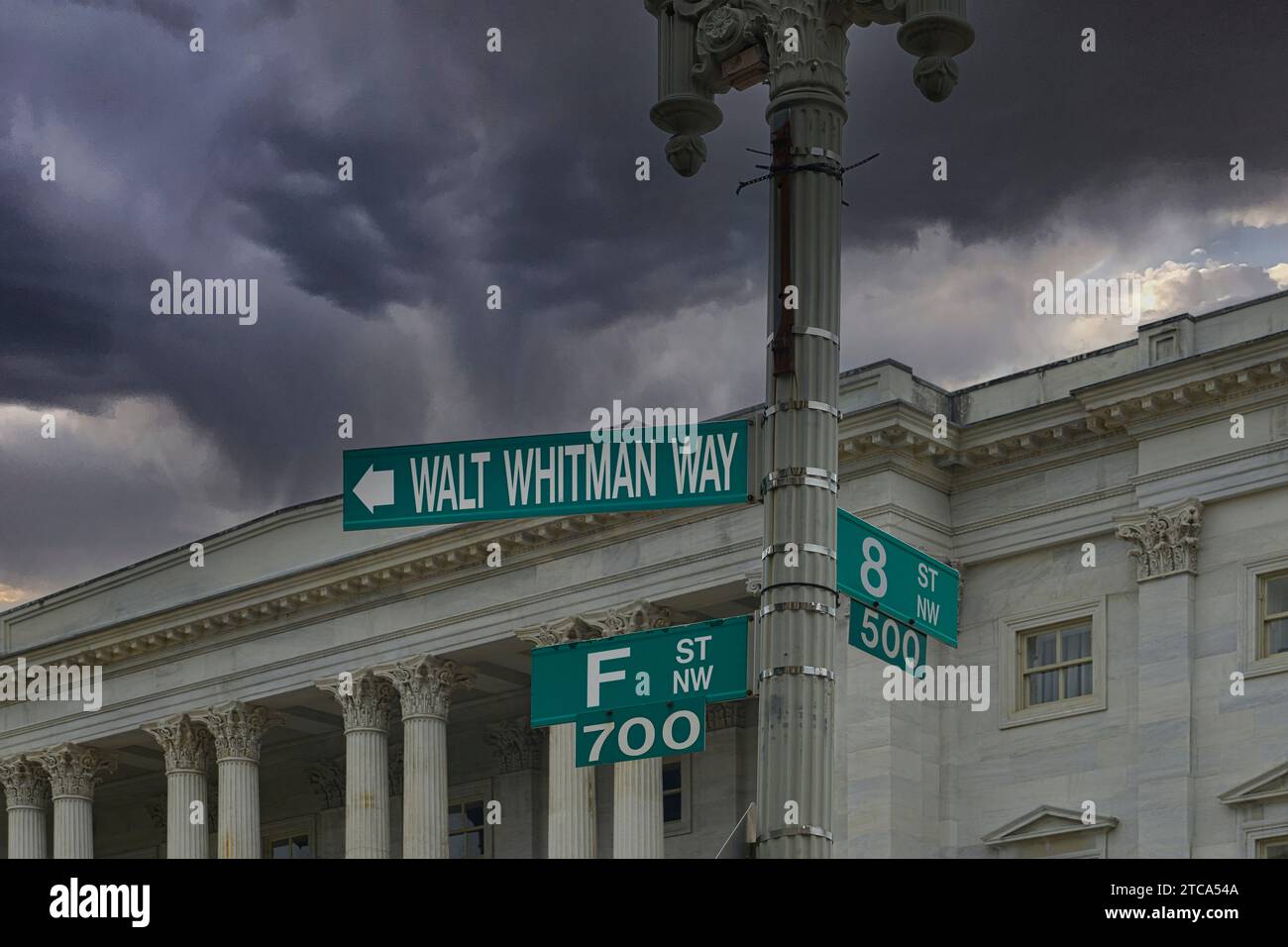 Cartello a Washington DC che indica Walt Whitman Way, F Street, isolato 700 Foto Stock