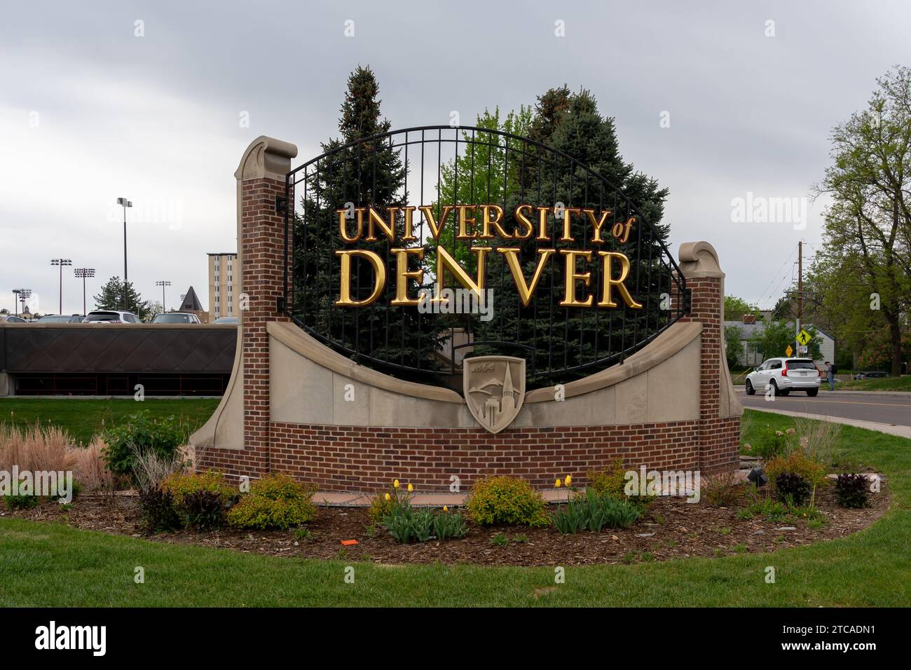 Il cartello di terra della University of Denver si trova a Denver, Colorado, Stati Uniti Foto Stock