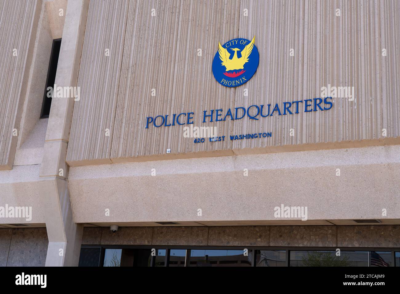 Quartier generale del dipartimento di polizia di Phoenix su Washington St a Phoenix, Arizona, Stati Uniti Foto Stock