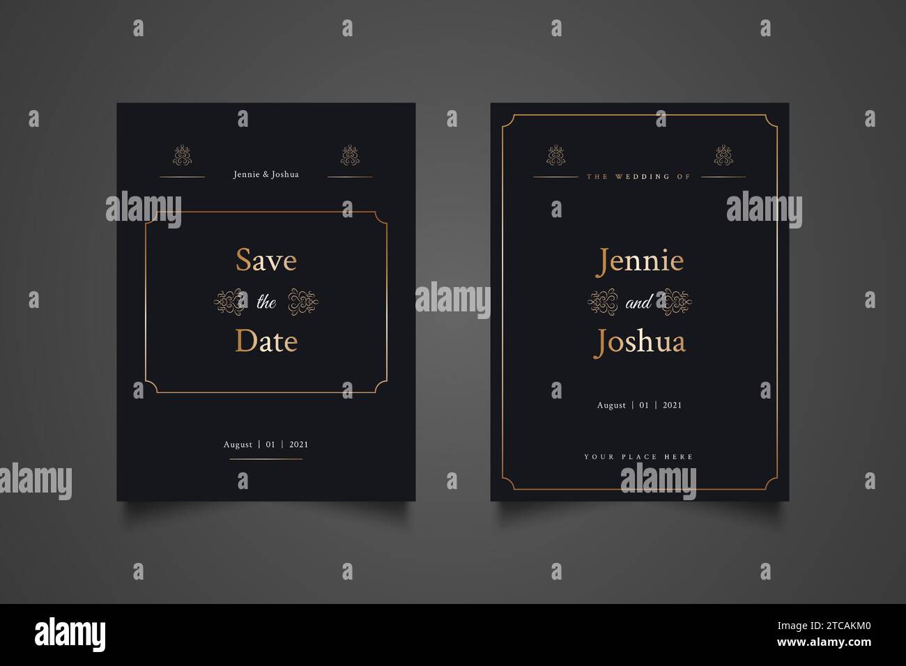 Luxury Wedding Invitation Card in nero e oro dal design minimalista Illustrazione Vettoriale