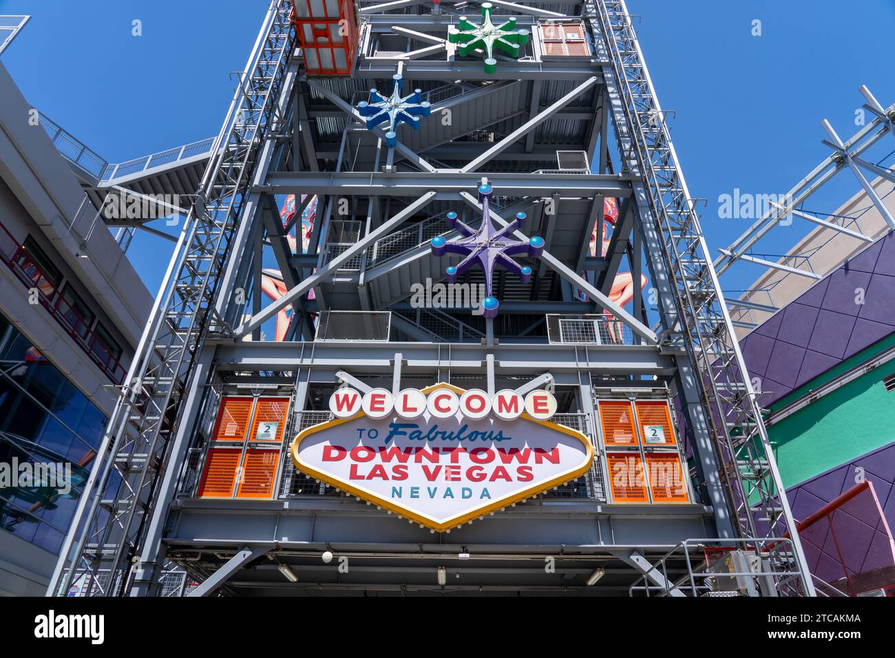 Un cartello Welcome to Fabulous Las Vegas in Fremont Street a Las Vegas, Nevada, Stati Uniti Foto Stock