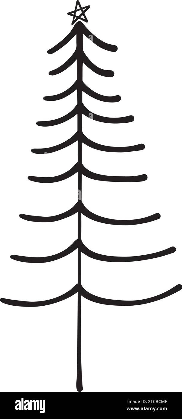 Icona dell'albero di Natale, immagine vettoriale disegnata a mano del simbolo di Natale per biglietti di auguri e biglietti d'invito su Web e materiali stampati Illustrazione Vettoriale