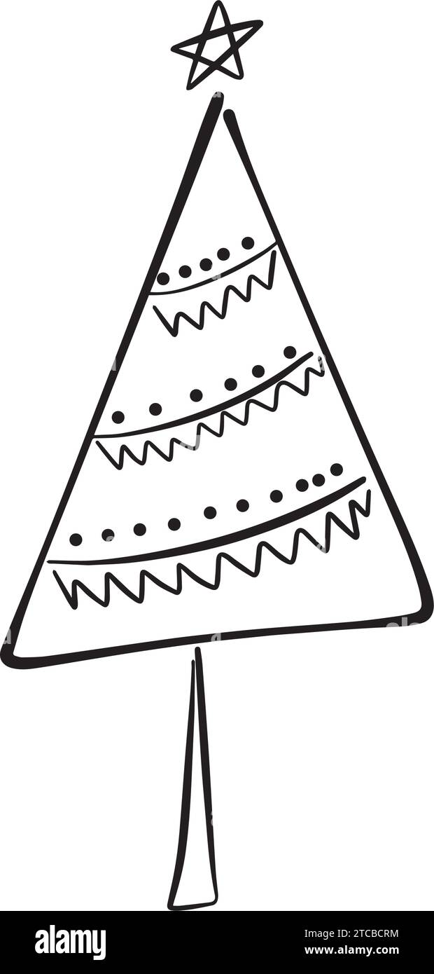 Icona dell'albero di Natale, immagine vettoriale disegnata a mano del simbolo di Natale per biglietti di auguri e biglietti d'invito su Web e materiali stampati Illustrazione Vettoriale