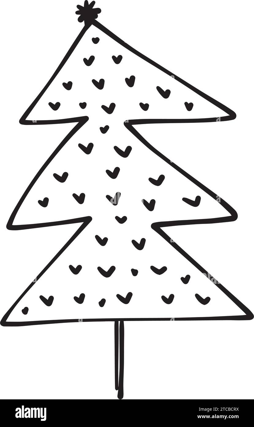 Icona dell'albero di Natale, immagine vettoriale disegnata a mano del simbolo di Natale per biglietti di auguri e biglietti d'invito su Web e materiali stampati Illustrazione Vettoriale