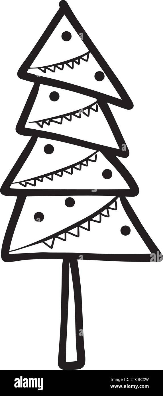 Icona dell'albero di Natale, immagine vettoriale disegnata a mano del simbolo di Natale per biglietti di auguri e biglietti d'invito su Web e materiali stampati Illustrazione Vettoriale