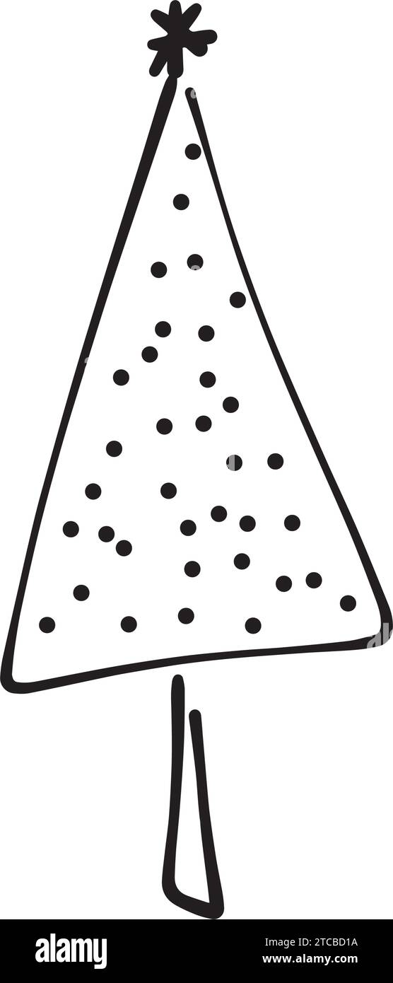 Icona dell'albero di Natale, immagine vettoriale disegnata a mano del simbolo di Natale per biglietti di auguri e biglietti d'invito su Web e materiali stampati Illustrazione Vettoriale