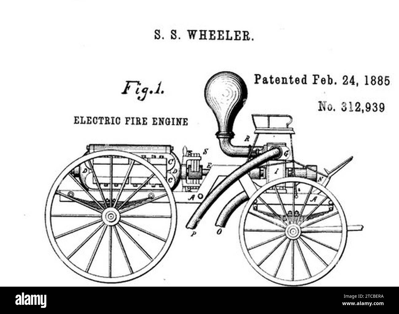 Motore antincendio elettrico Wheeler 1885. Foto Stock