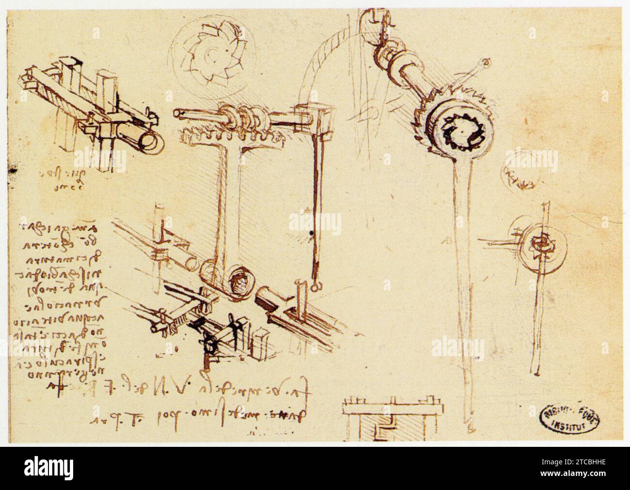 Leonardo da Vinci.1452-1519.Vis sans fin sur crémaillère cintrée. Foto Stock