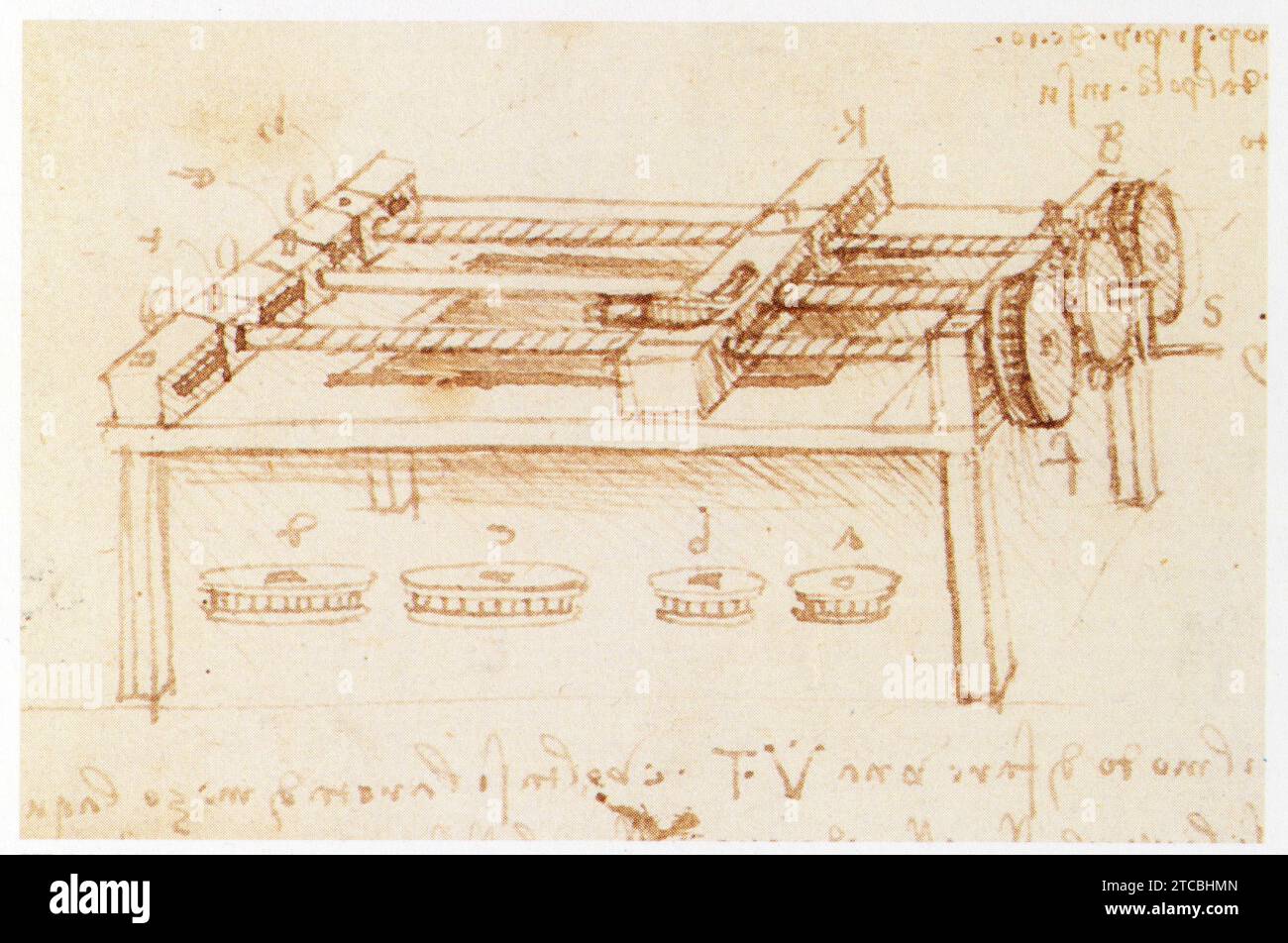 Leonardo da Vinci.1452-1519.Tour à fileter automatique. Foto Stock