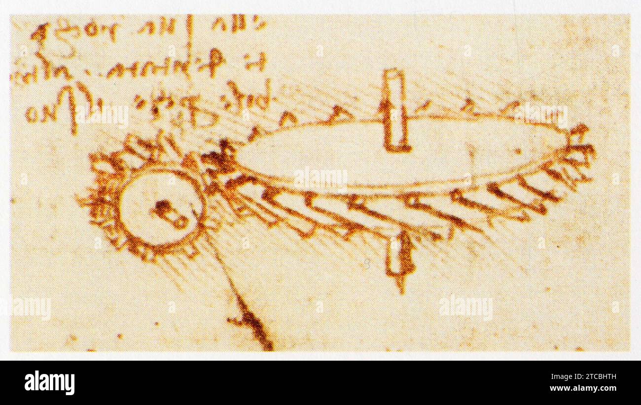 Leonardo da Vinci.1452-1519.étude des dents de rouages. Ammaccature hélicoidales. Foto Stock