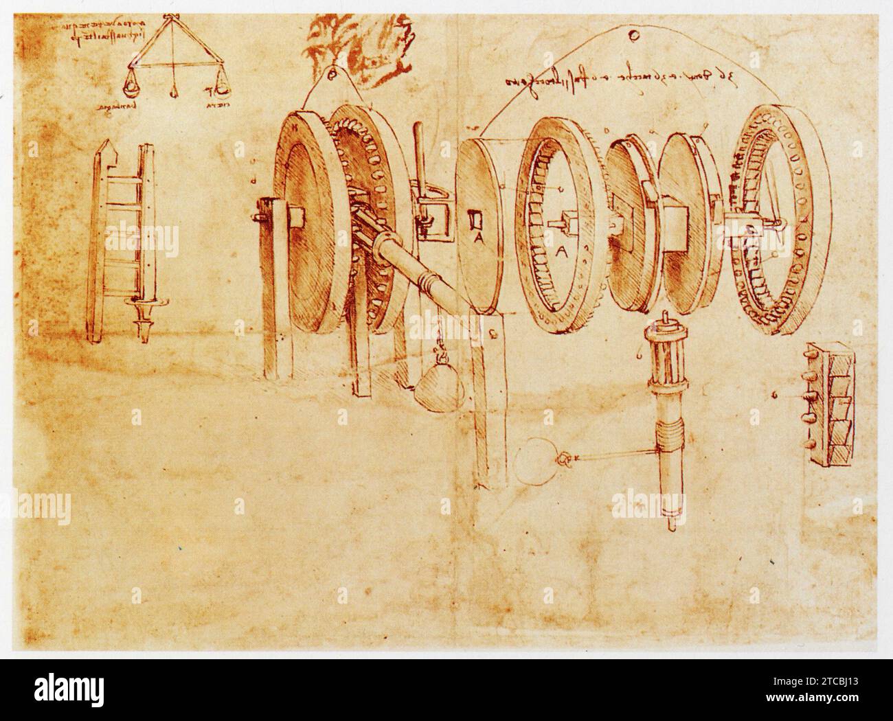 Leonardo da Vinci.1452-1519.Treuil à deux roues. Foto Stock