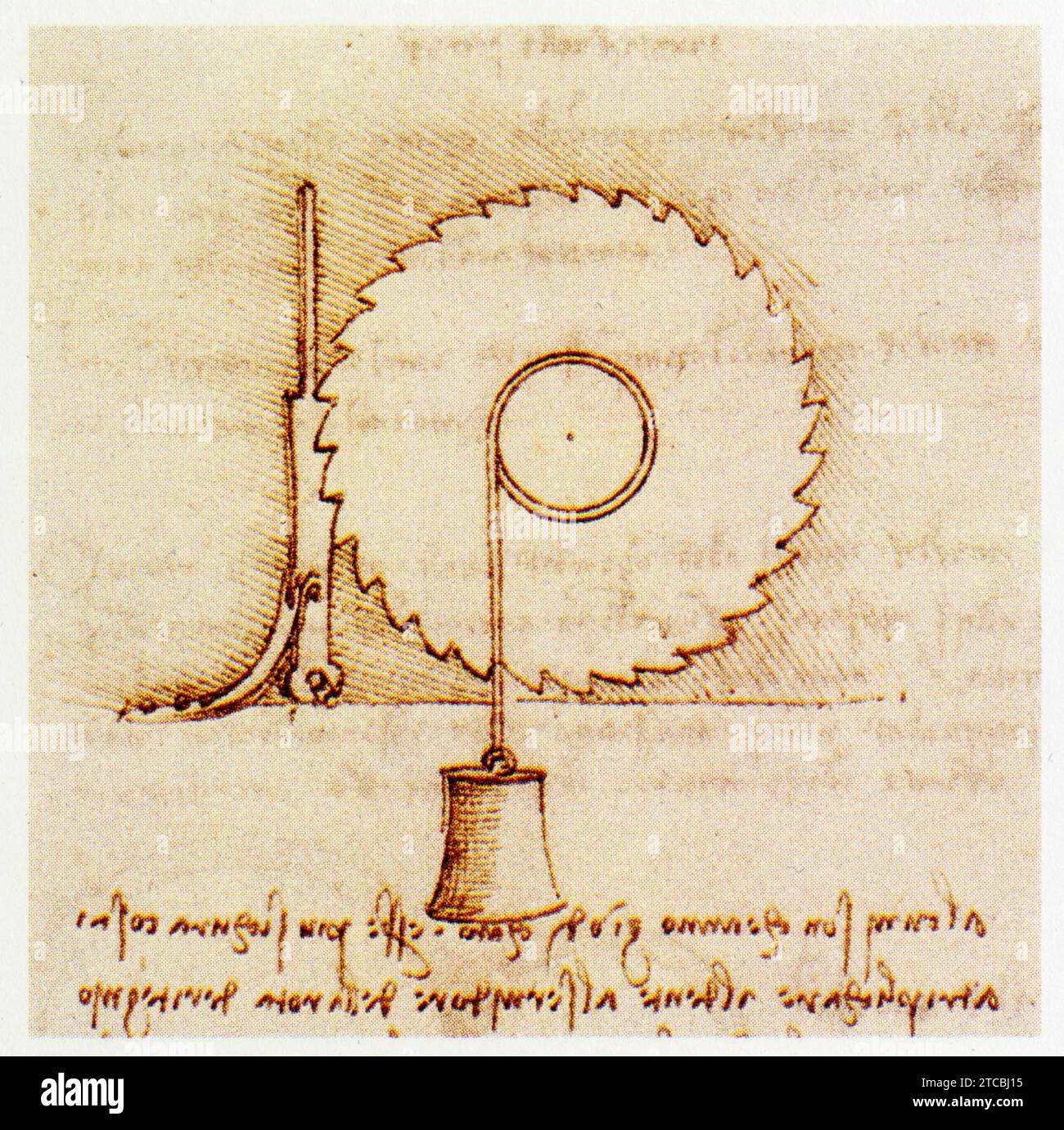 Leonardo da Vinci.1452-1519.Roue d'arrêt à cliquet verticale. Foto Stock