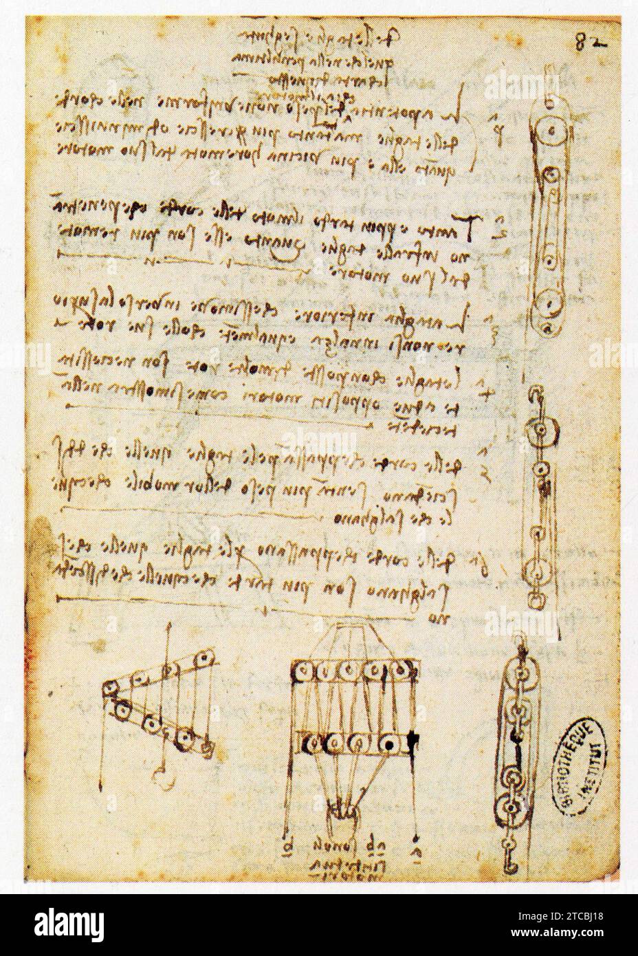 Leonardo da Vinci.1452-1519.Principes mécaniques du fonctionnement des moufles. Foto Stock