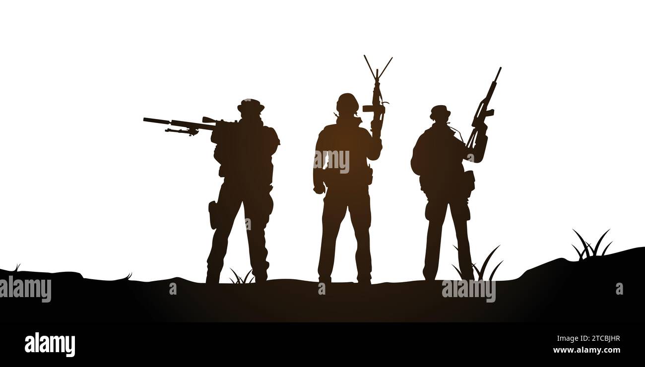 Set di illustrazioni Vector Flat Soldier silhouette Illustrazione Vettoriale