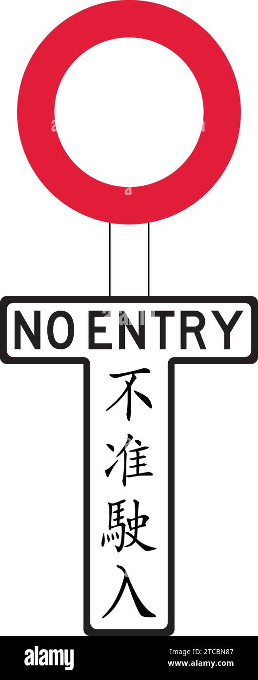 Traffico cittadino e stradale di Hong Kong temporanei, segnali di ingresso sfusi come set. Collezione asiatica: Segnali stradali di Hong Kong Illustrazione Vettoriale