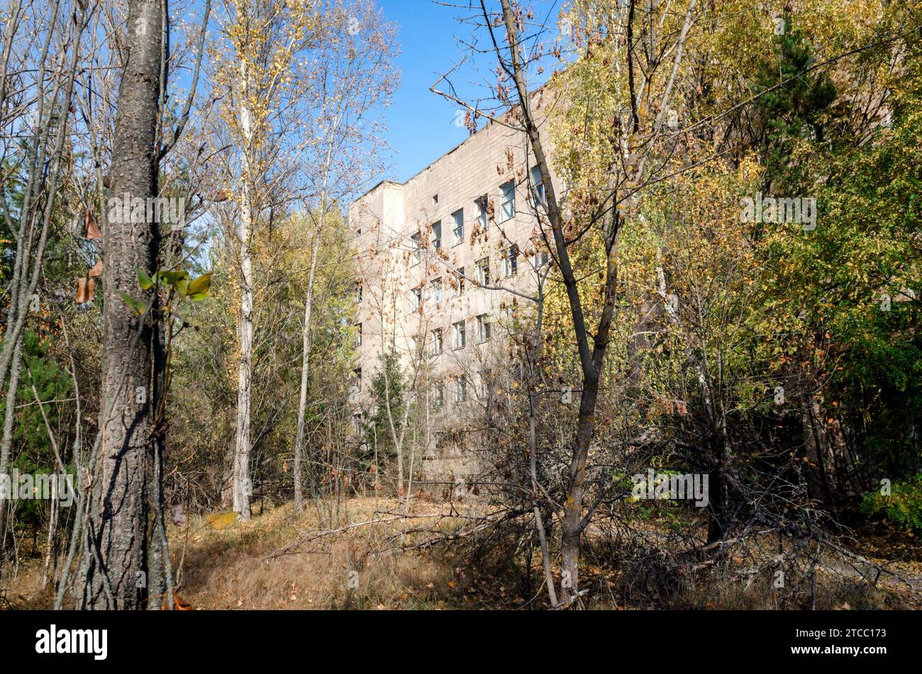 Famoso luogo pericoloso ospedale in una città infetta abbandonata di Chernobyl Ucraina Foto Stock