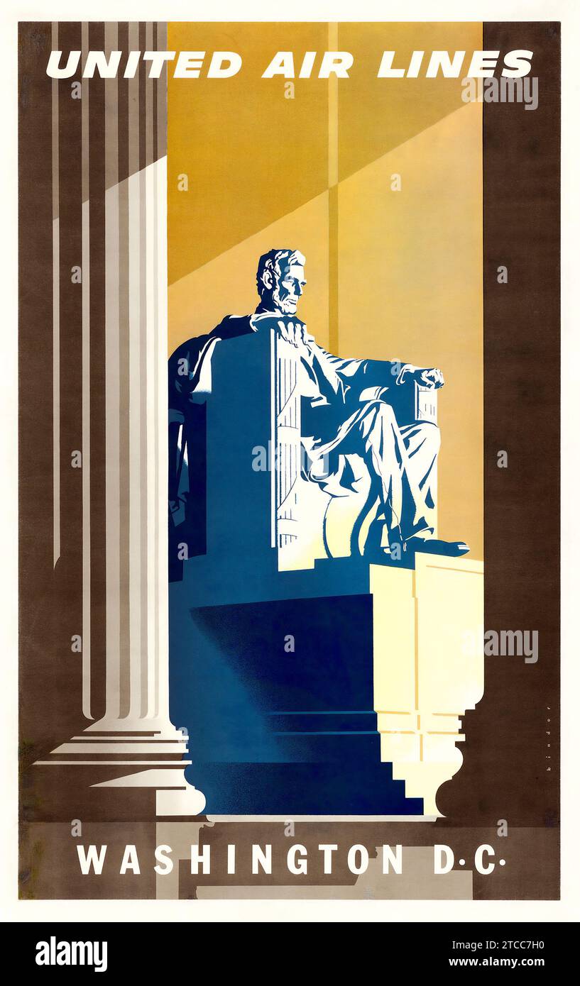 Poster di viaggio d'epoca - Washington D.C. United Airlines (United Airlines, c. 1950s) Abraham Lincoln Memorial Foto Stock