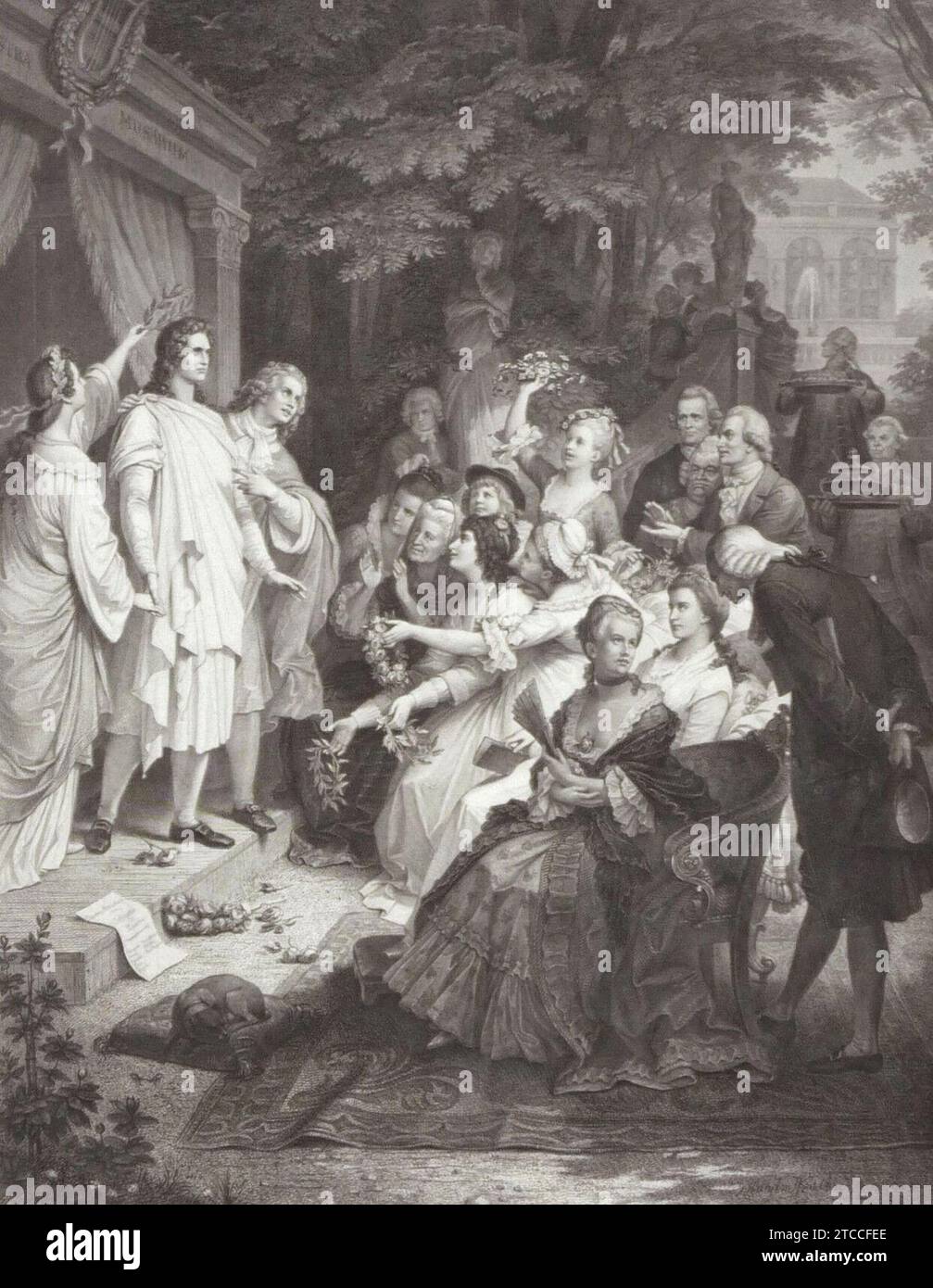 Wilhelm Kaulbach & Johann Leopold Raab - Goethe a Weimar, Kupferstich, um 1850. Foto Stock