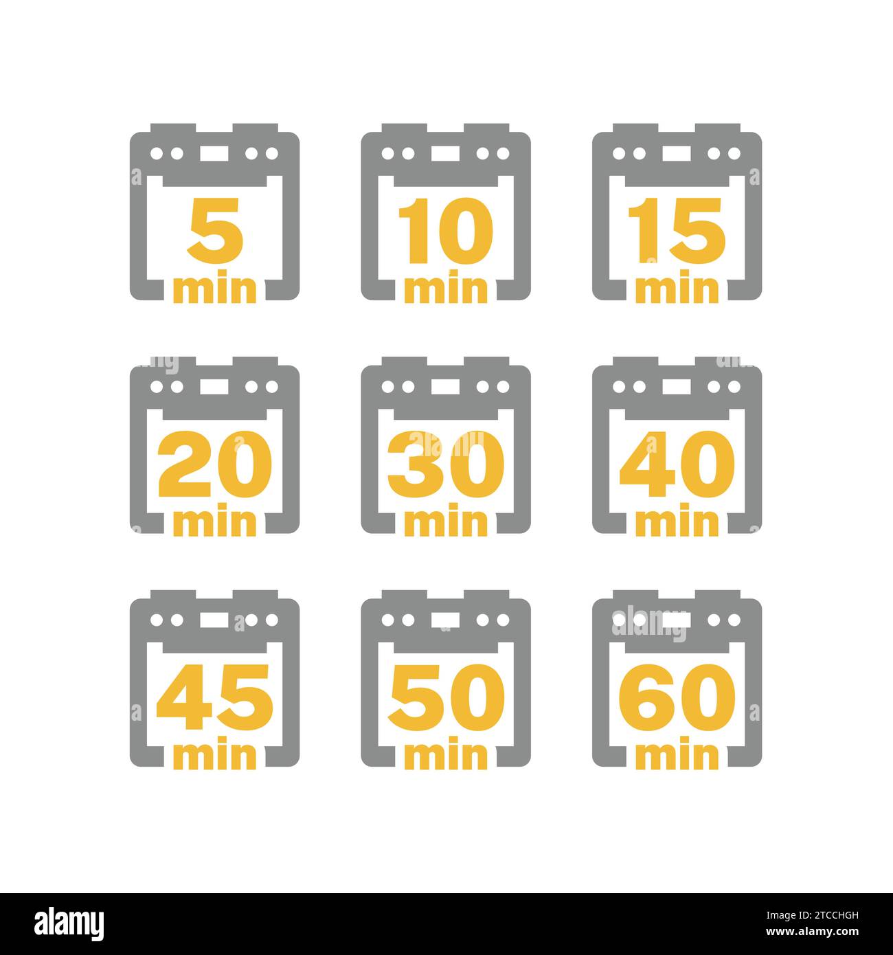 Tempo di cottura con minuti e icone del forno. Set di icone da 5, 10 e 20 minuti di cottura. Illustrazione Vettoriale