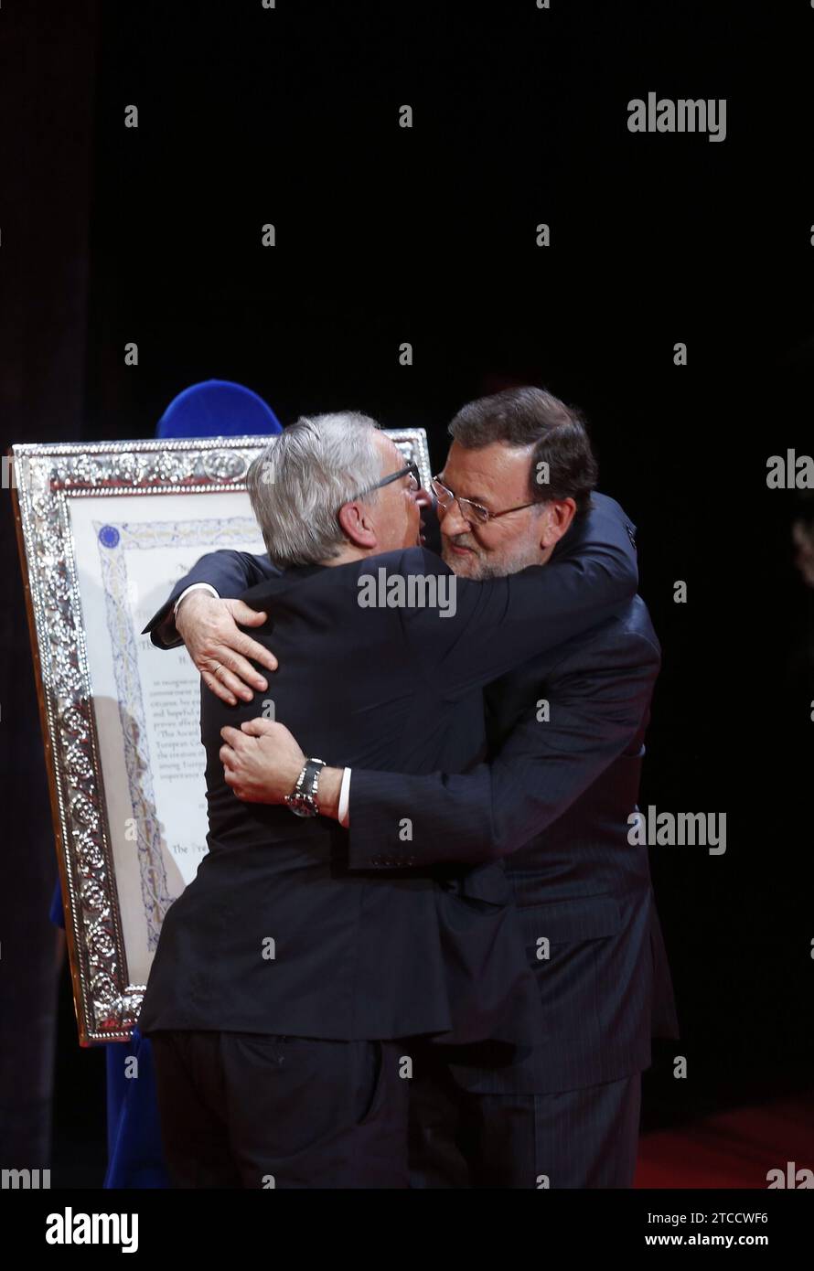 Madrid, 21/10/2015. Presentazione del premio del New Economy Forum al presidente Jean Claude Juncker, presieduto da Mariano Rajoy. Crediti: Album / Archivo ABC / Jaime García Foto Stock