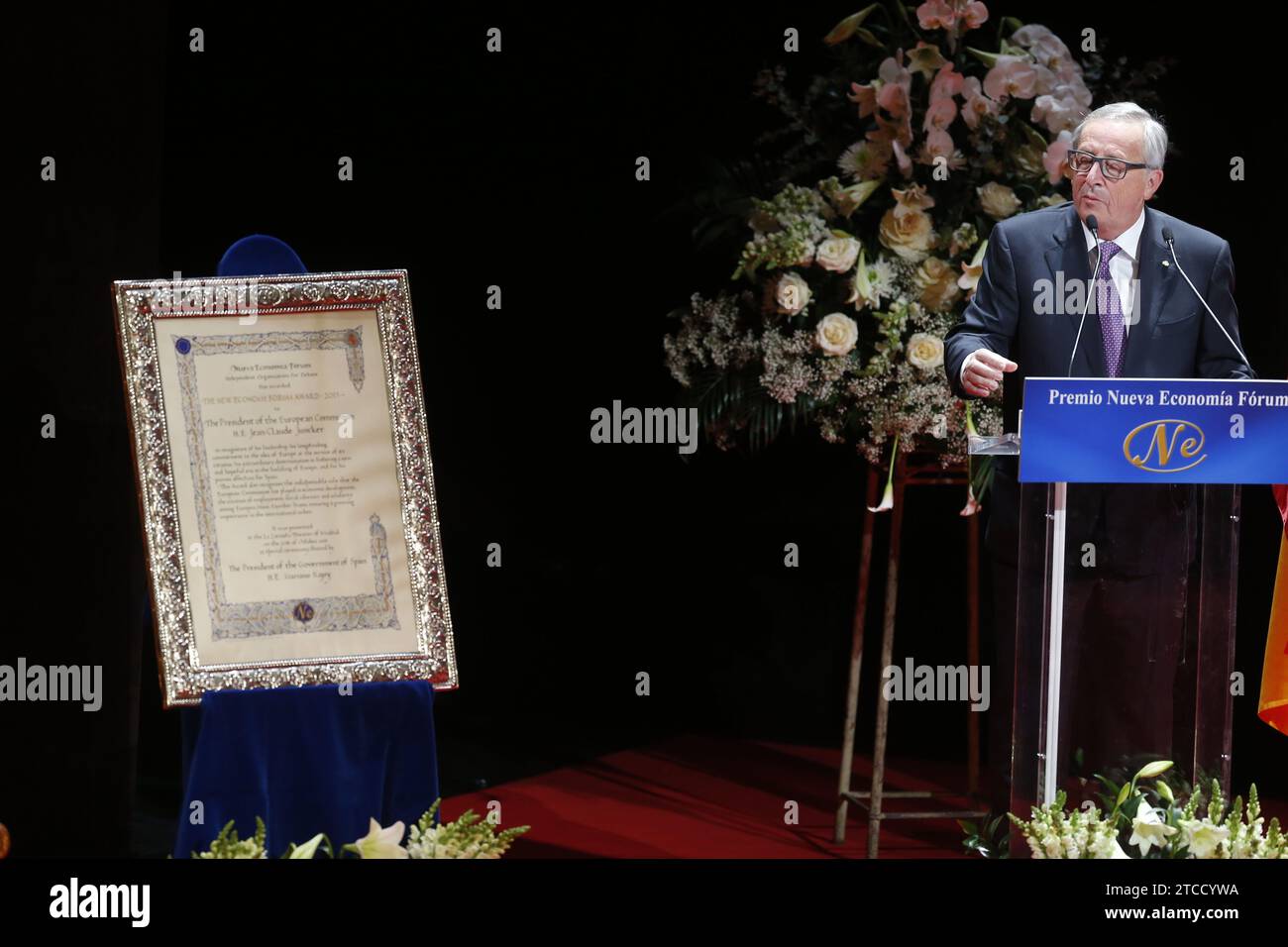 Madrid, 21/10/2015. Presentazione del premio del New Economy Forum al presidente Jean Claude Juncker, presieduto da Mariano Rajoy. Crediti: Album / Archivo ABC / Jaime García Foto Stock
