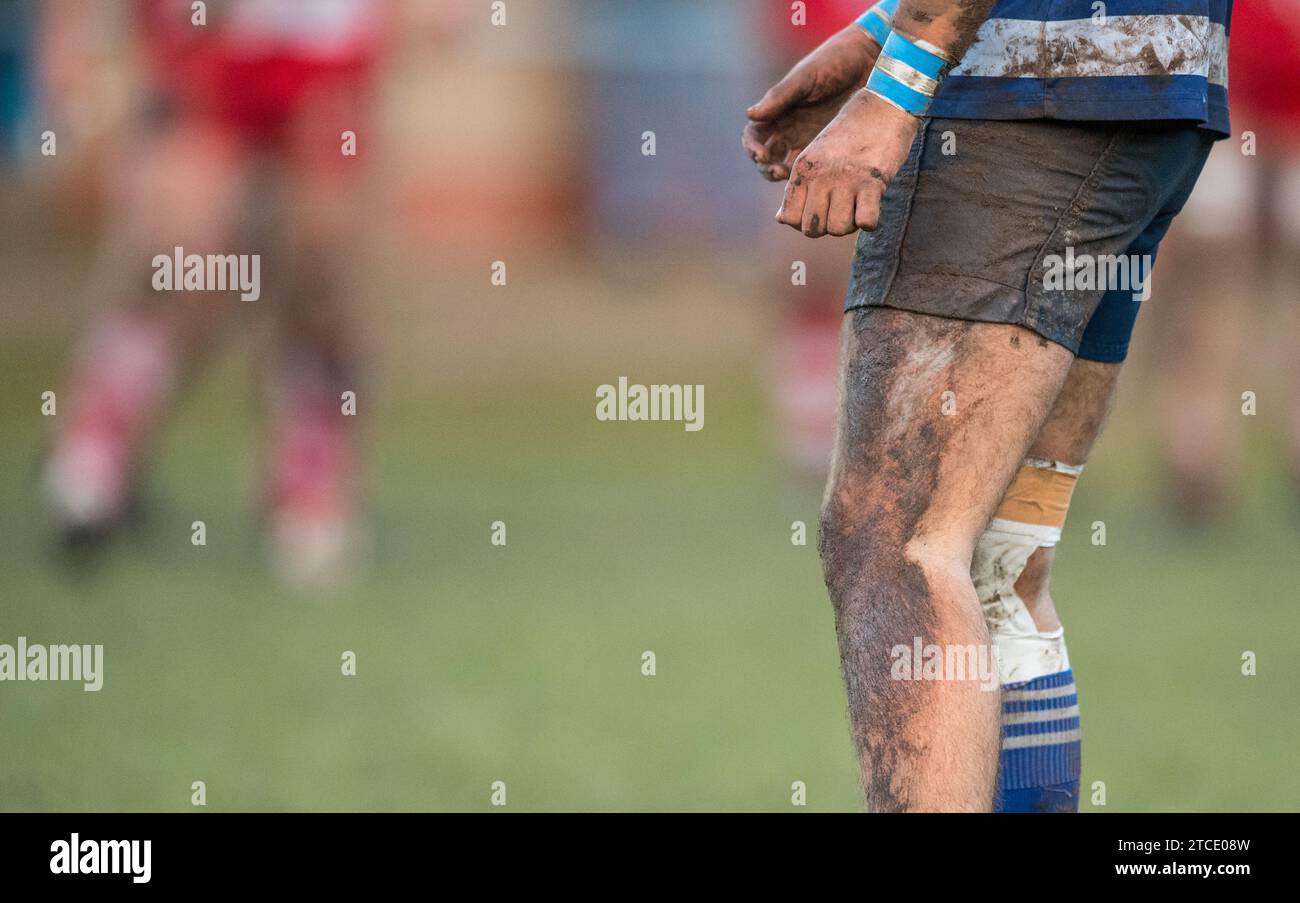 Sporco e fangoso gambe di british amateur rugby union giocatori Foto stock  - Alamy