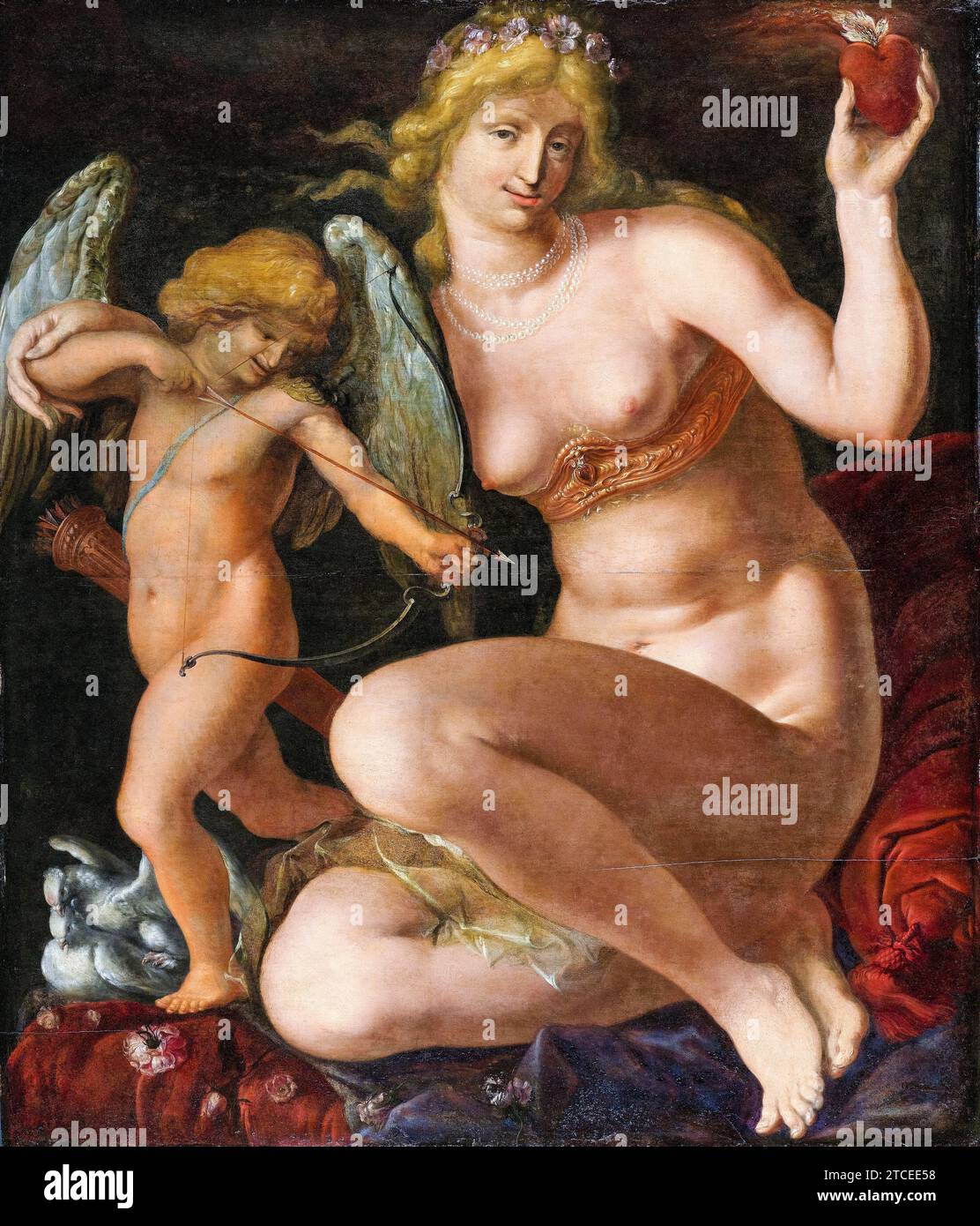 Venere e Amor, dipinto ad olio su tavola di Jacob de Gheyn II, 1605-1610 Foto Stock
