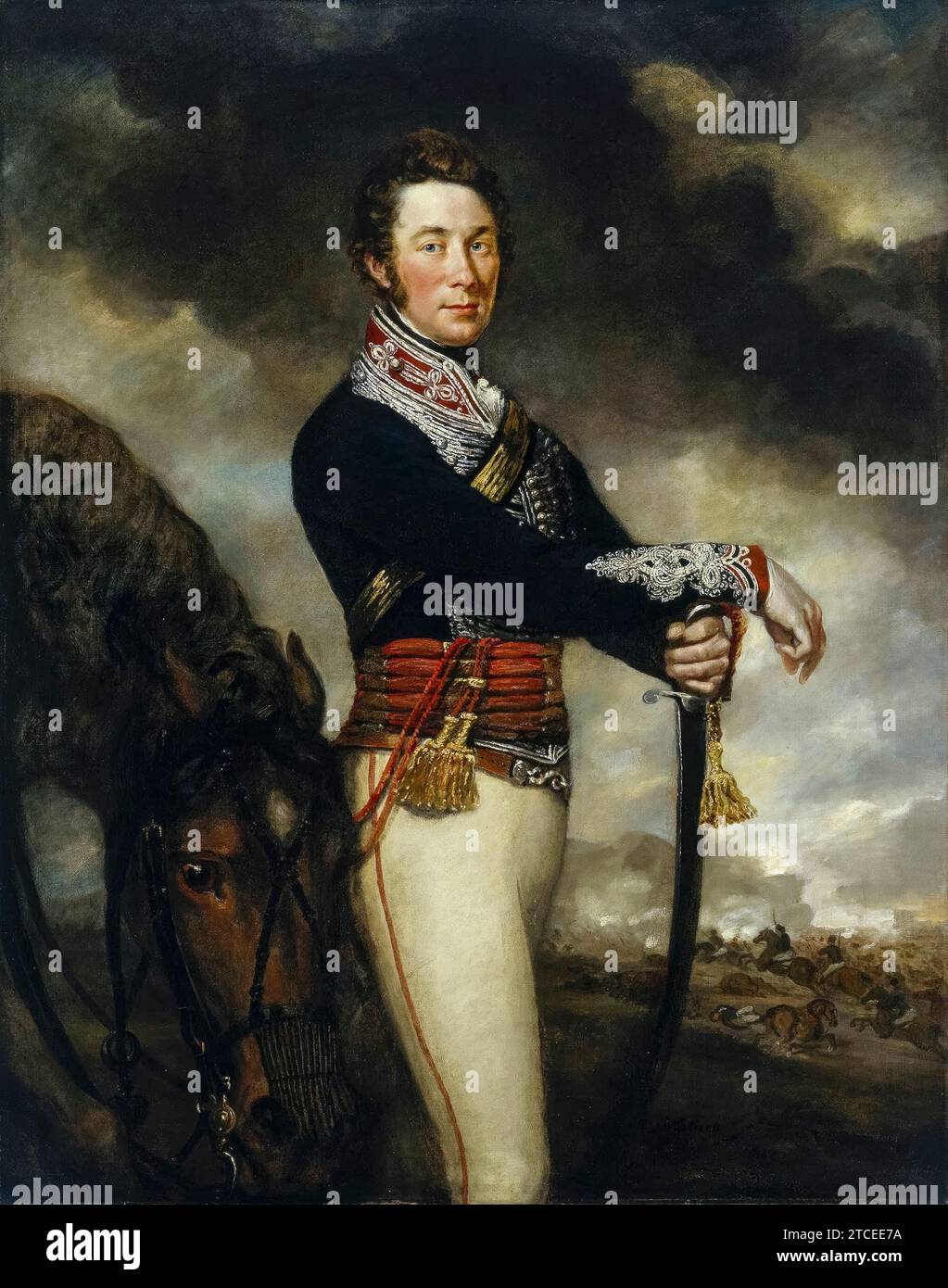 Capitano Peter Hawker, dei, 14th Light Dragoons, ritratto dipinto ad olio su tela di James Northcote, 1812 Foto Stock