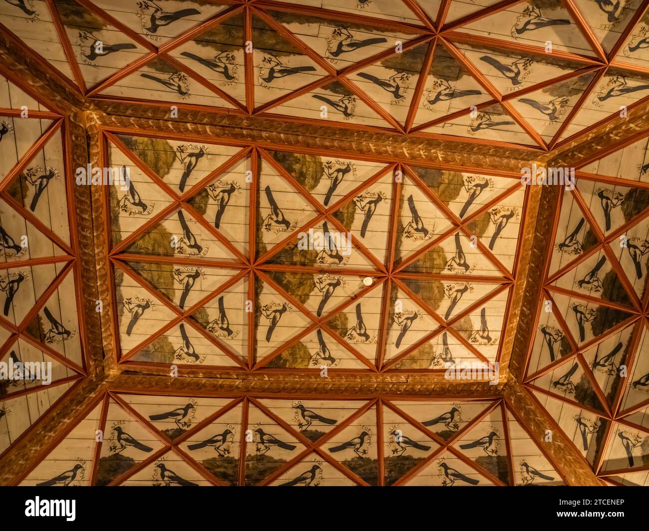 Soffitto all'interno del Palacio Nacional Sintra o Palazzo Nazionale di Sintra, il palazzo reale medievale meglio conservato in Portogallo Foto Stock