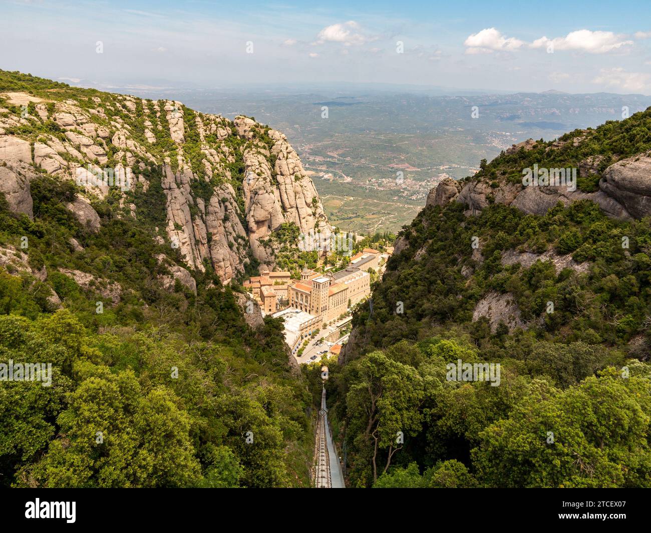 Vista dall'alto del monastero di Montserrat, Catalogna, Spagna. Foto Stock