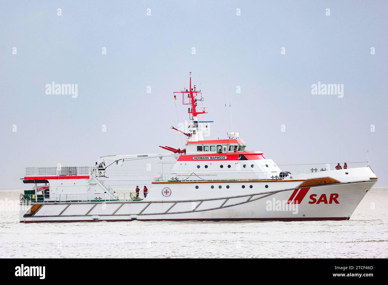 Cuxhaven, Deutschland 11. Aprile 2023: Seenotrettungskreuzer Hermann Marwede. DAS Schiff ist der größte Seenotrettungskreuzer in der Nordsee. Wattenmeer Niedersachsen *** Cuxhaven, Germania 11 aprile 2023 incrociatore di salvataggio Hermann Marwede la nave è il più grande incrociatore di salvataggio nel Mare del Nord Mare di Wadden bassa Sassonia Copyright: XFotostandx/xFreitagx Foto Stock