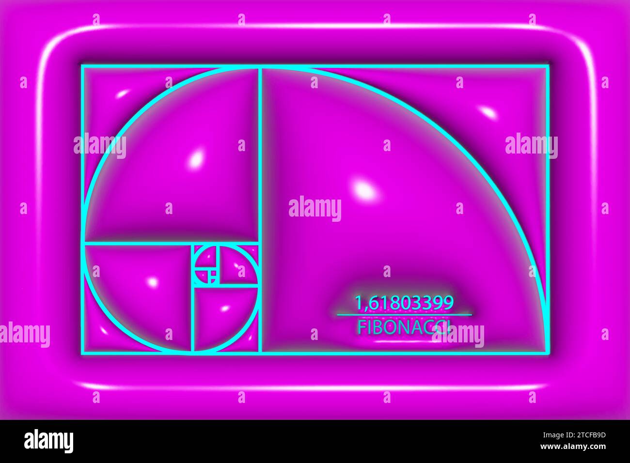 3D Fibonacci Sequence Golden ratio. Forme geometriche a spirale della struttura in plastica lucida. Conchiglia marina, sfondo gonfiabile alla moda. Copertura geometrica sacra Illustrazione Vettoriale