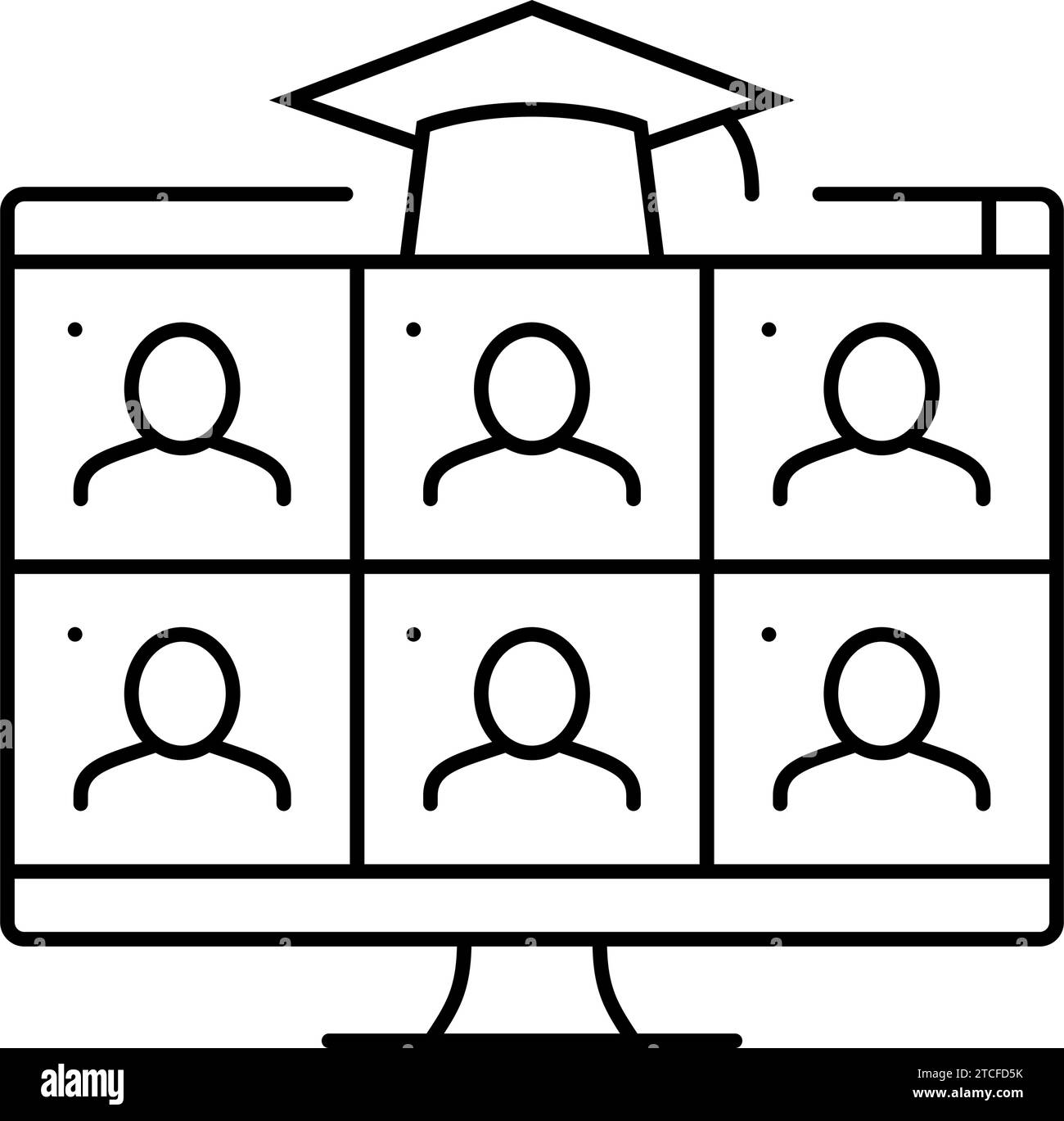 illustrazione vettoriale dell'icona di linea della piattaforma di apprendimento online in classe virtuale Illustrazione Vettoriale